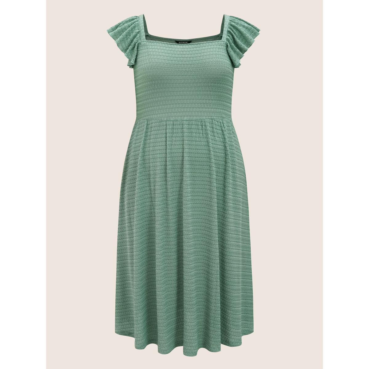 Plus Size Plain Textured Ruffle Cap Sleeve Midi Dress Palemauve Women Elegant Ruffles Square Neck Cap Sleeve Curvy BloomChic 18-20/2X Product Image