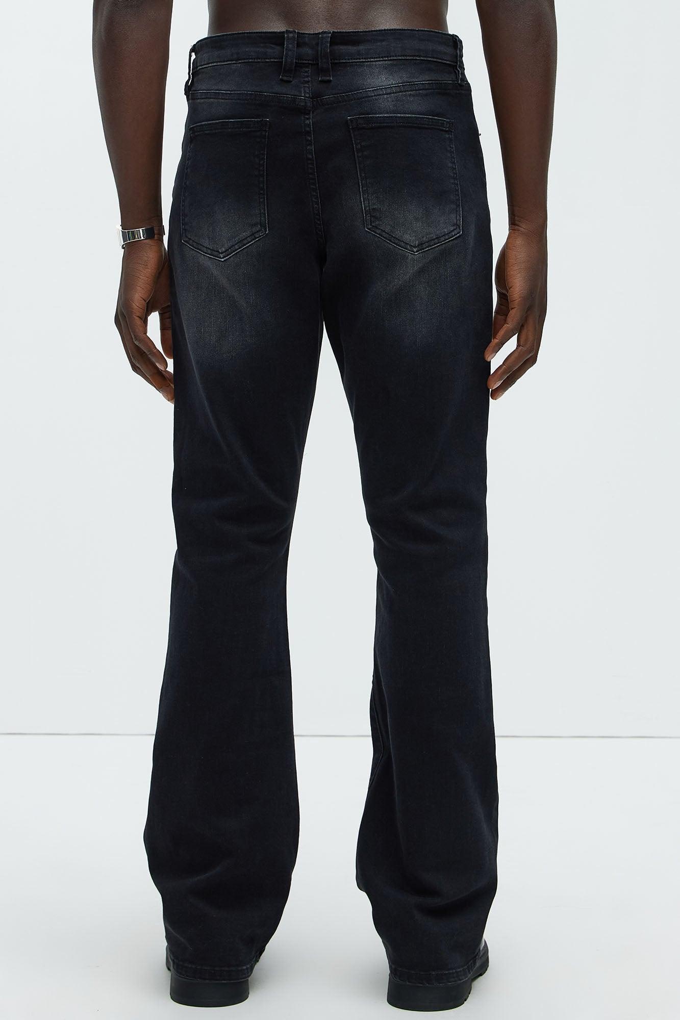 Rivetting Studded Stacked Slim Flare Jeans - Black Product Image