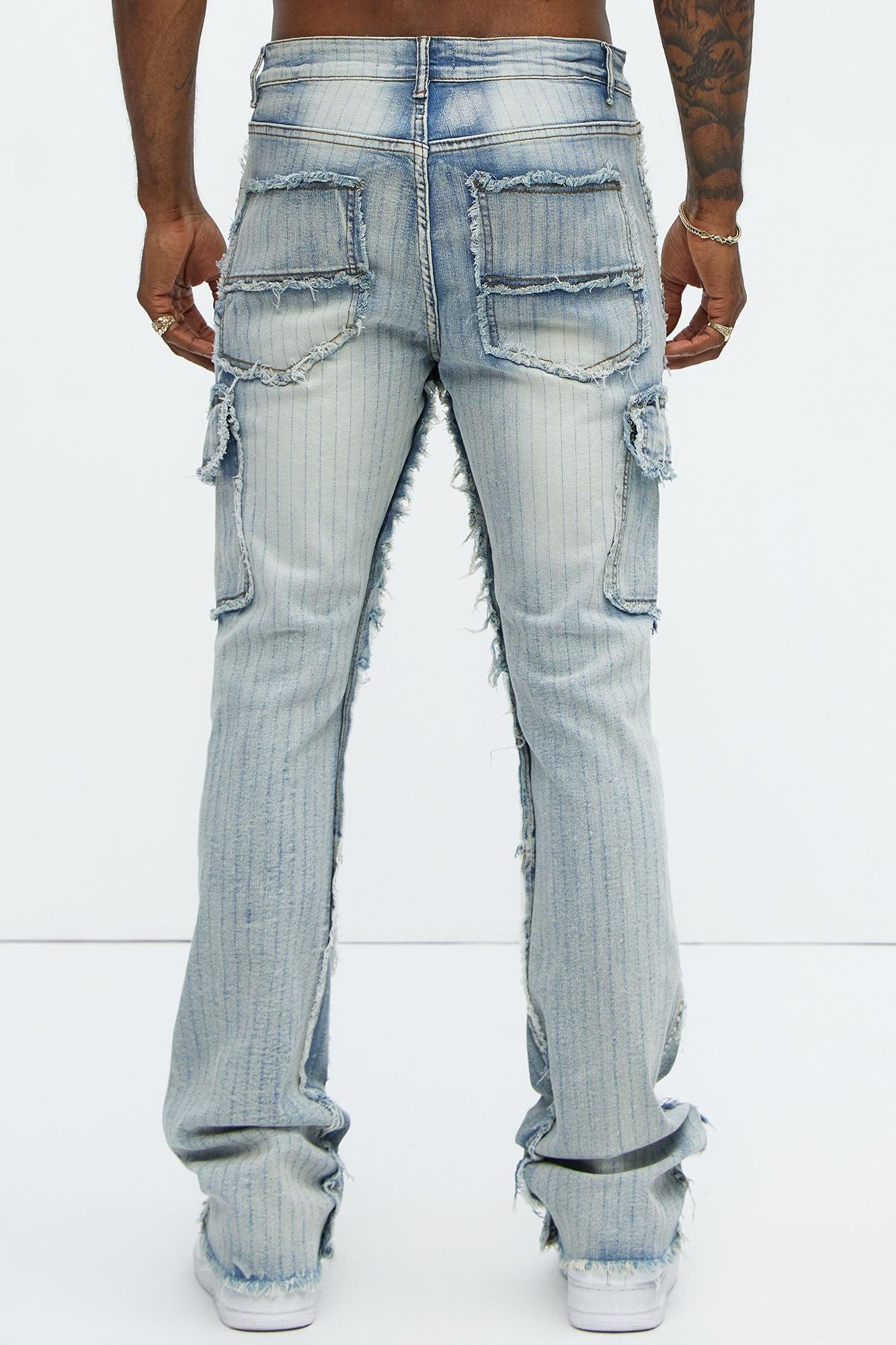 Stitched Down Cargo Stacked Skinny Flare Jeans - Light Wash Product Image
