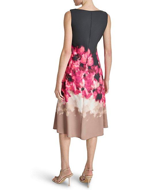 DKNY by Donna Karan Floral Woven Cowl Neck Sleeveless Midi A-Line Dress Product Image