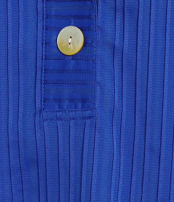 Ali Miles Woven Yarn-Dyed Stripe Wire Collar 3/4 Sleeve Button Front Placket Shirt Product Image