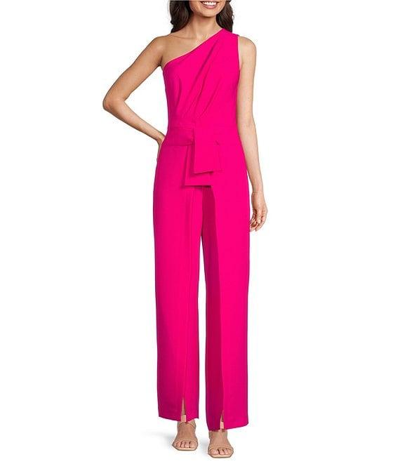 Alex Marie Petite Size Aliza One Shoulder Wide Leg Crepe Jumpsuit Product Image