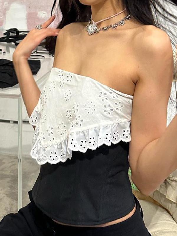 Cutout Ruffled Splice Bandeau Top Product Image