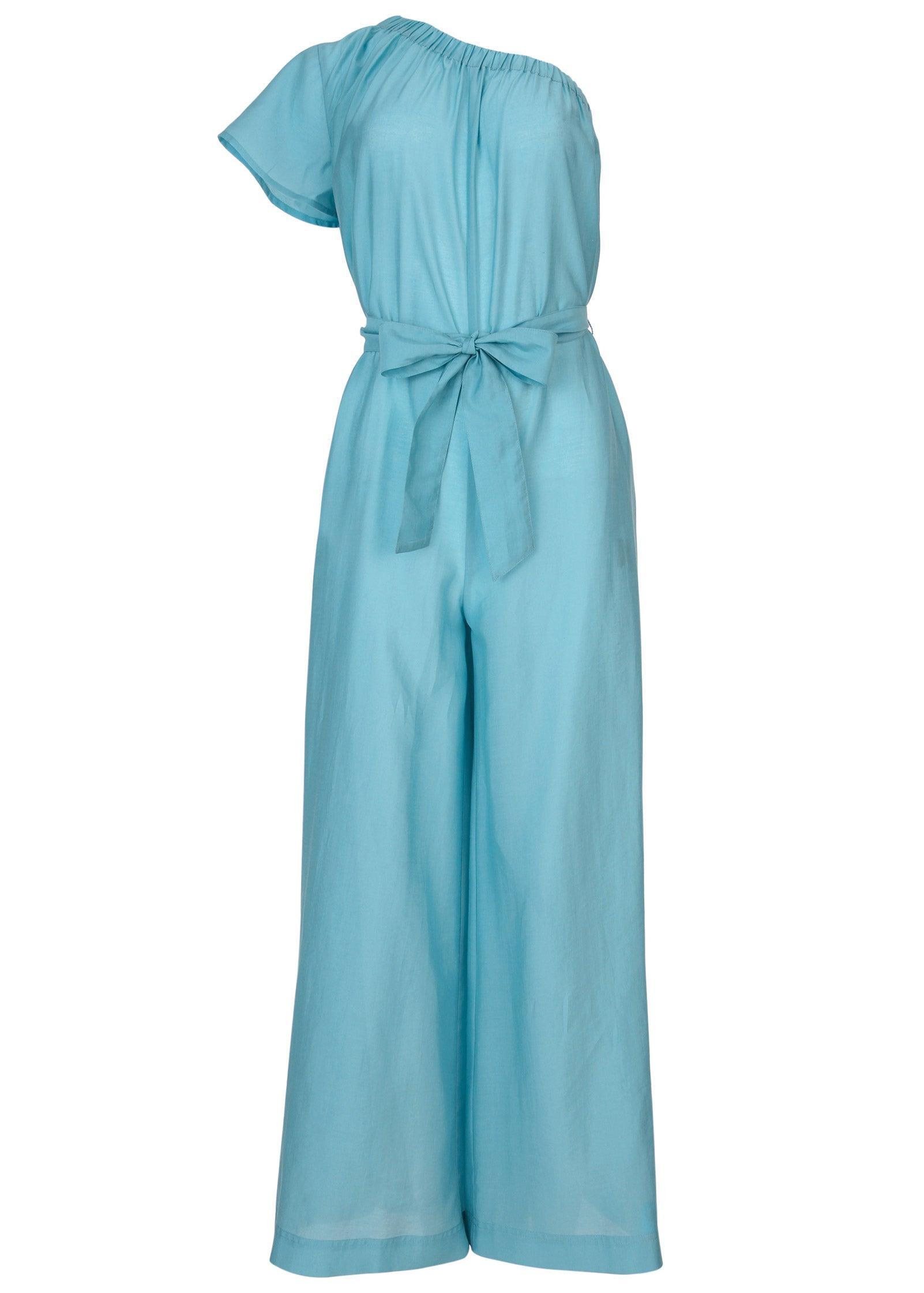 One Shoulder Jumpsuit - Blue Product Image