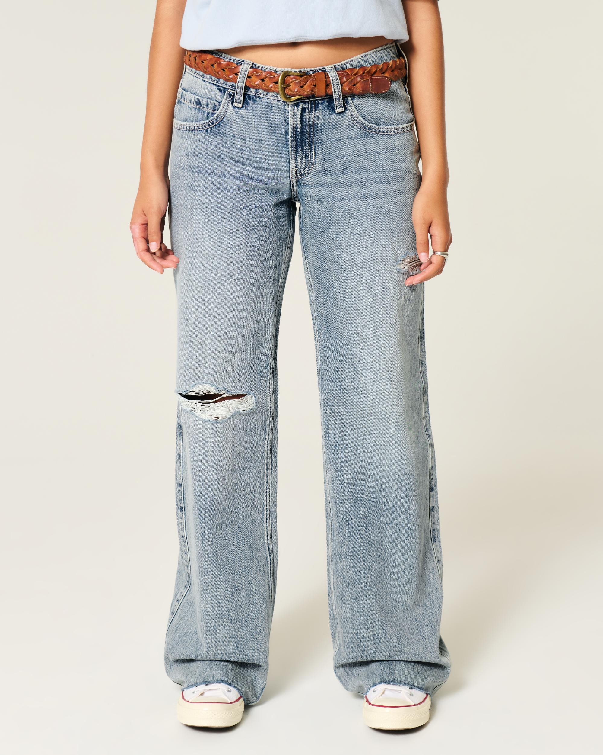 Low-Rise Ripped Light Wash Baggy Jeans Product Image