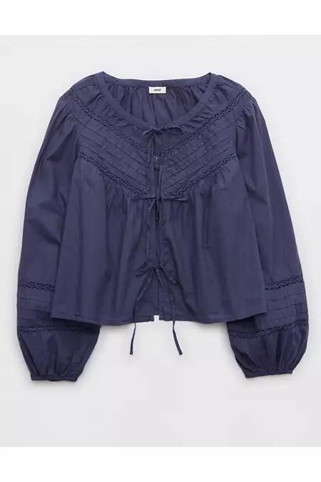 Aerie Long Sleeve Tie Front Top Women's Product Image