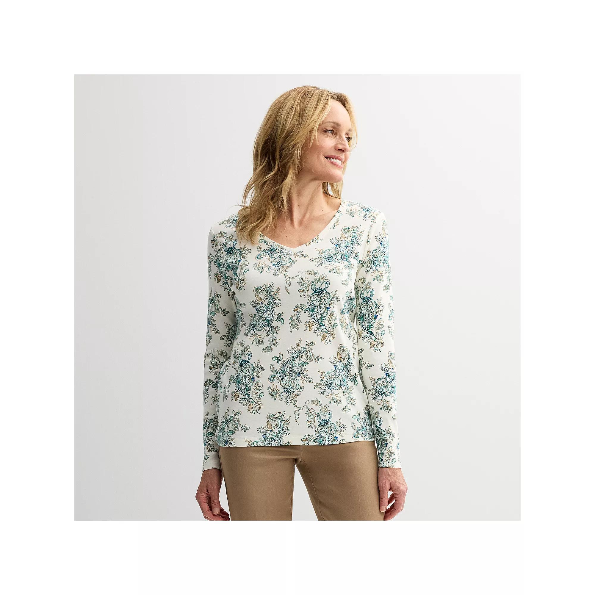 Women's Croft & Barrow® Essential Long Sleeve V-Neck Tee, Size: Medium, Red Medallion Product Image