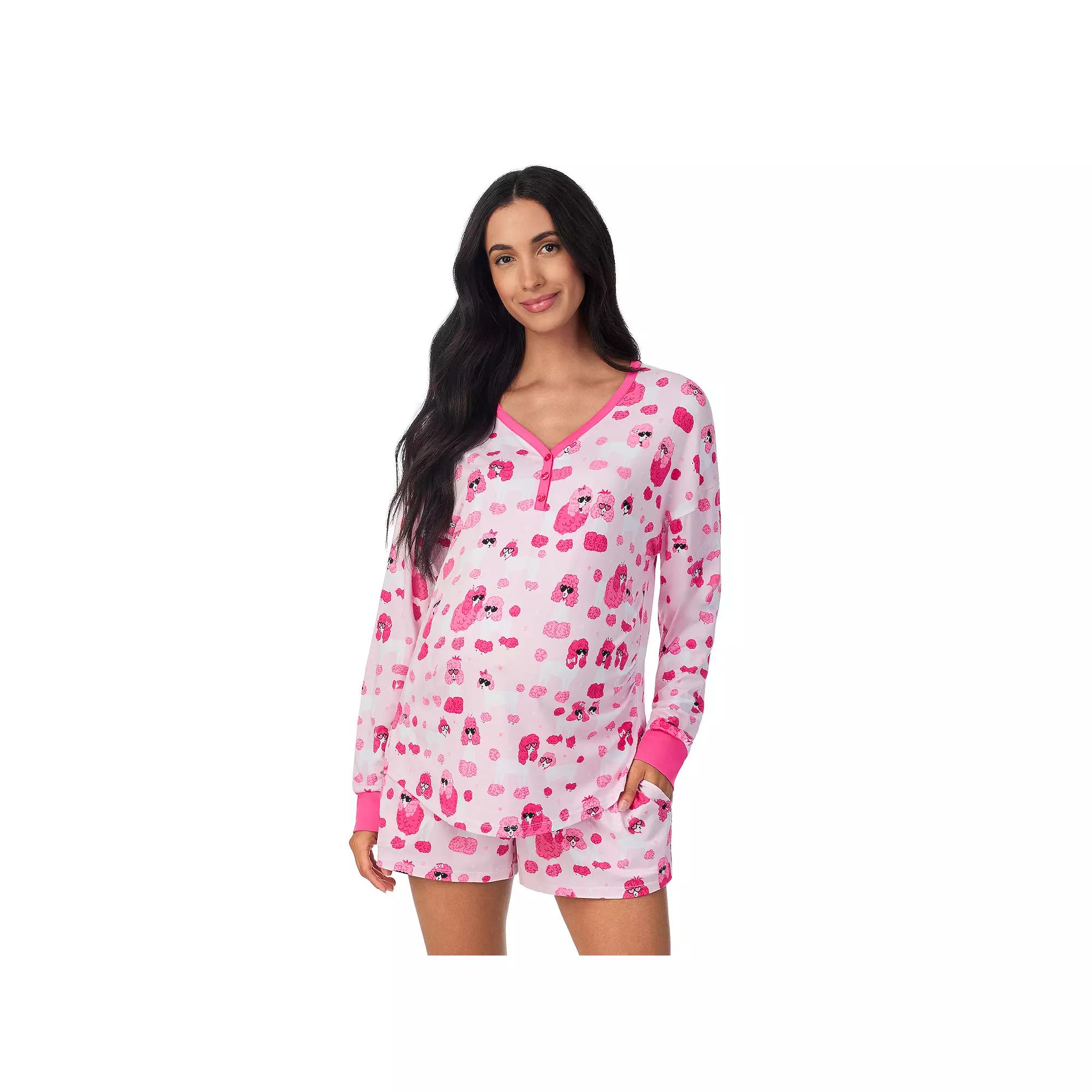 Maternity Beauty Sleep Social Long Sleeve Henley Pajama Top & Pajama Shorts Set, Women's, Size: Small-Mat, Tres Chic Product Image