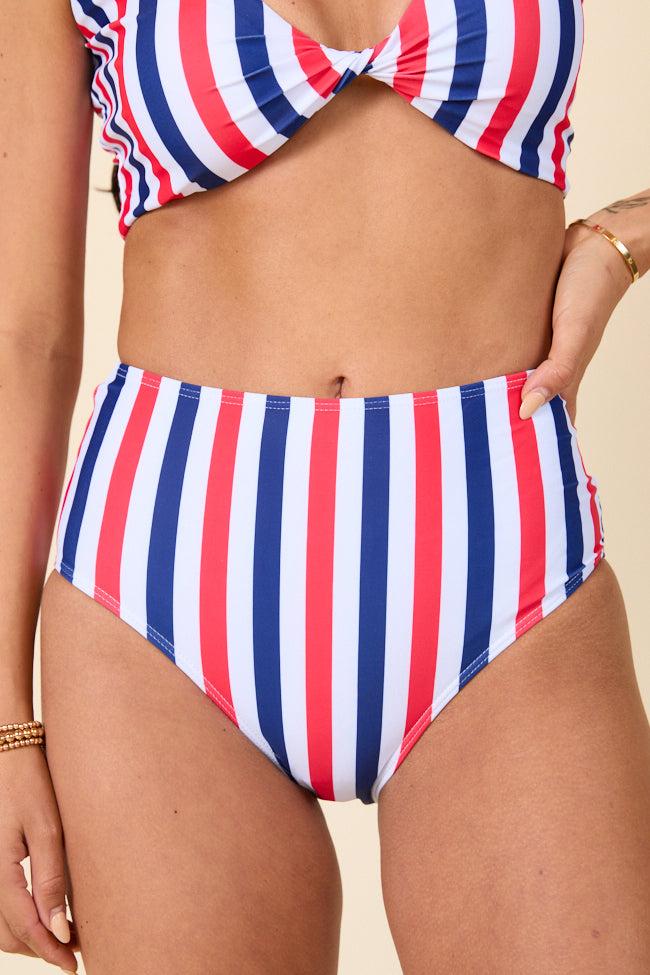 American Dreams Red, White, and Blue Striped High Waisted Bikini Bottoms FINAL SALE Product Image