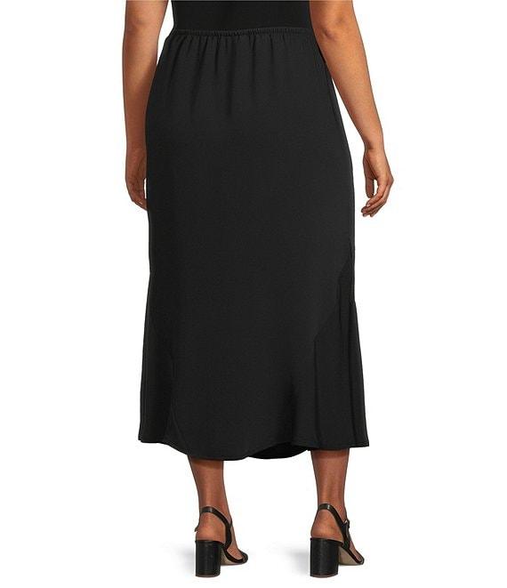 Caroline Rose Plus Matte Crepe Flat Front Elastic Waist Flare Hem Long Skirt Product Image