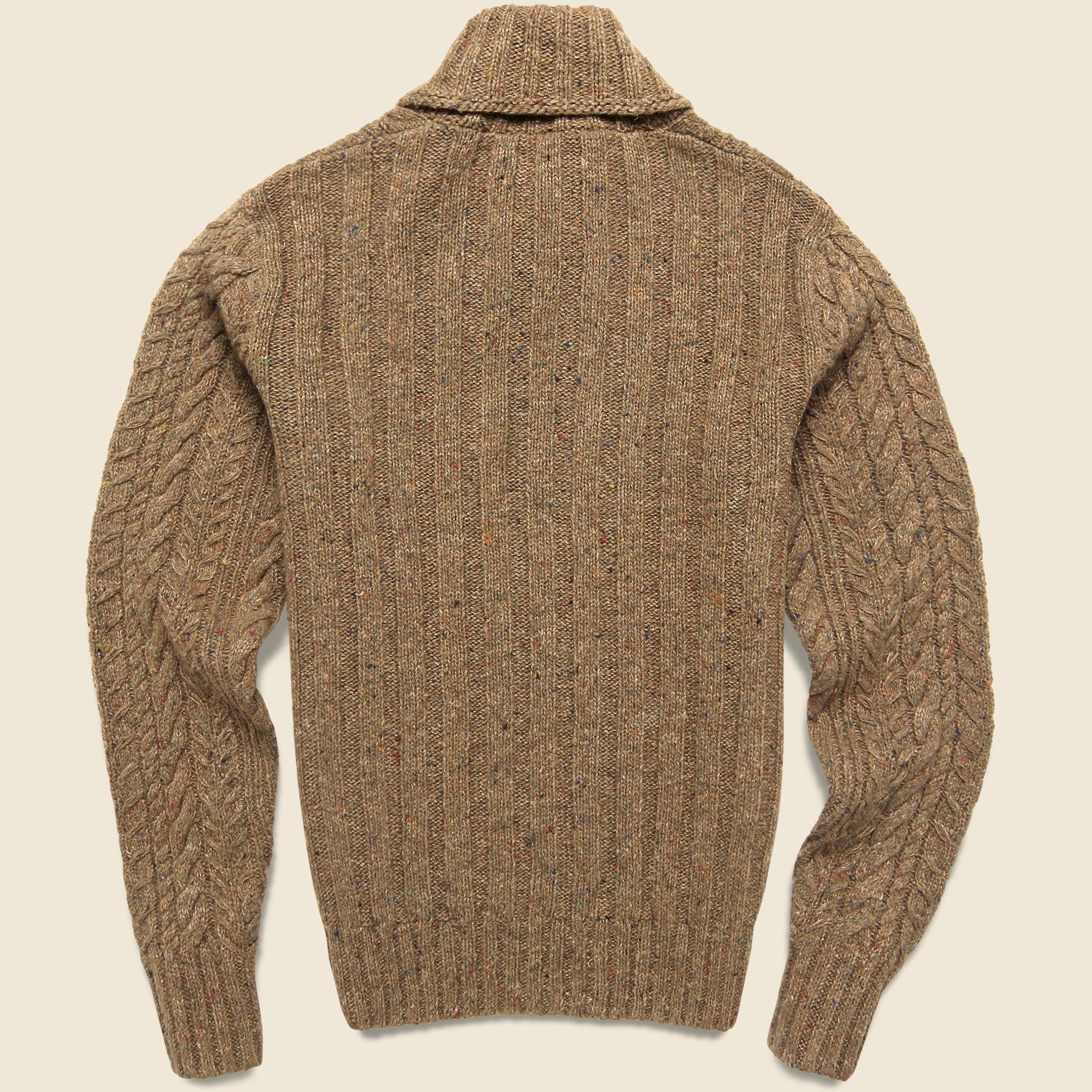 Cable Knit Shawl Sweater - Brown Product Image