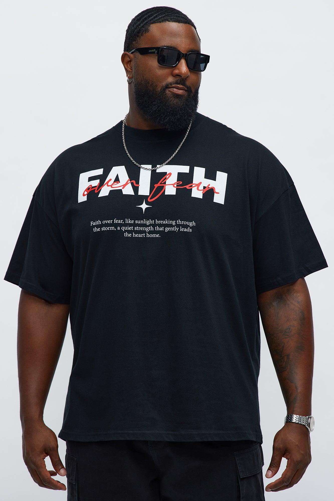 Stay Blessed Faith Over Fear Oversized Short Sleeve Tee - Black Product Image