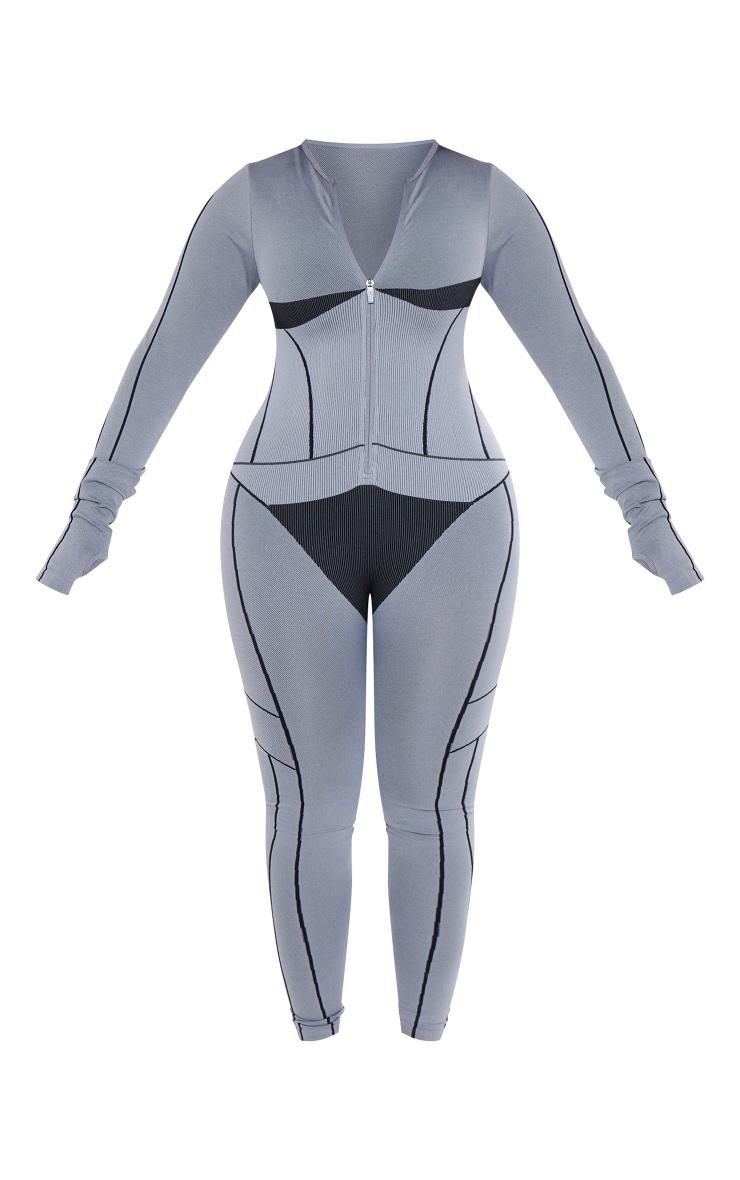 Shape Light Grey Seamless Contrast Long Sleeve Zip Through Jumpsuit Product Image