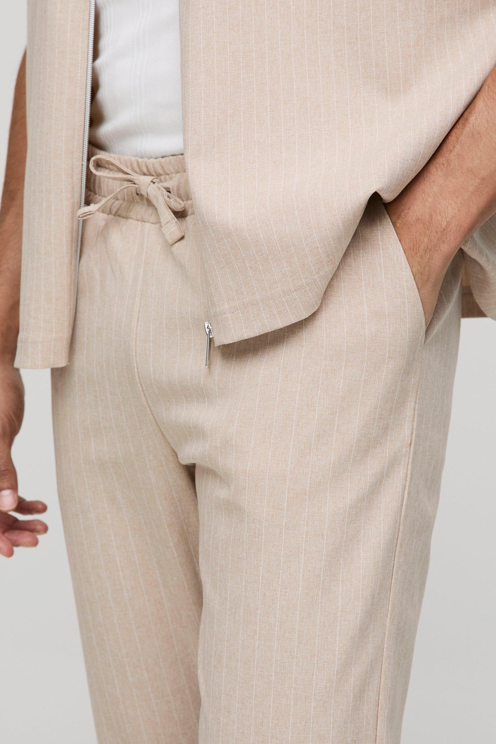 Slim Fit Linen Look Pinstripe Trouser | boohooMAN USA Product Image