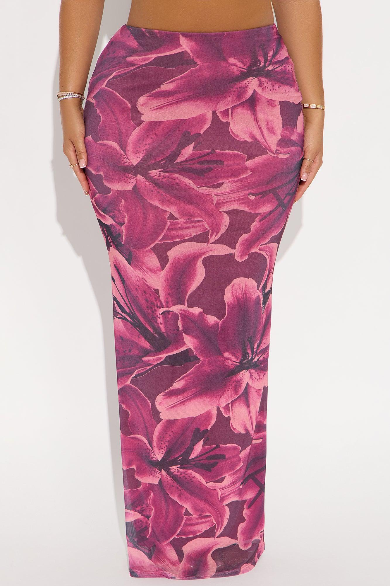 Late Nights In Santorini Floral Mesh Maxi Skirt - Purple/combo Female Product Image