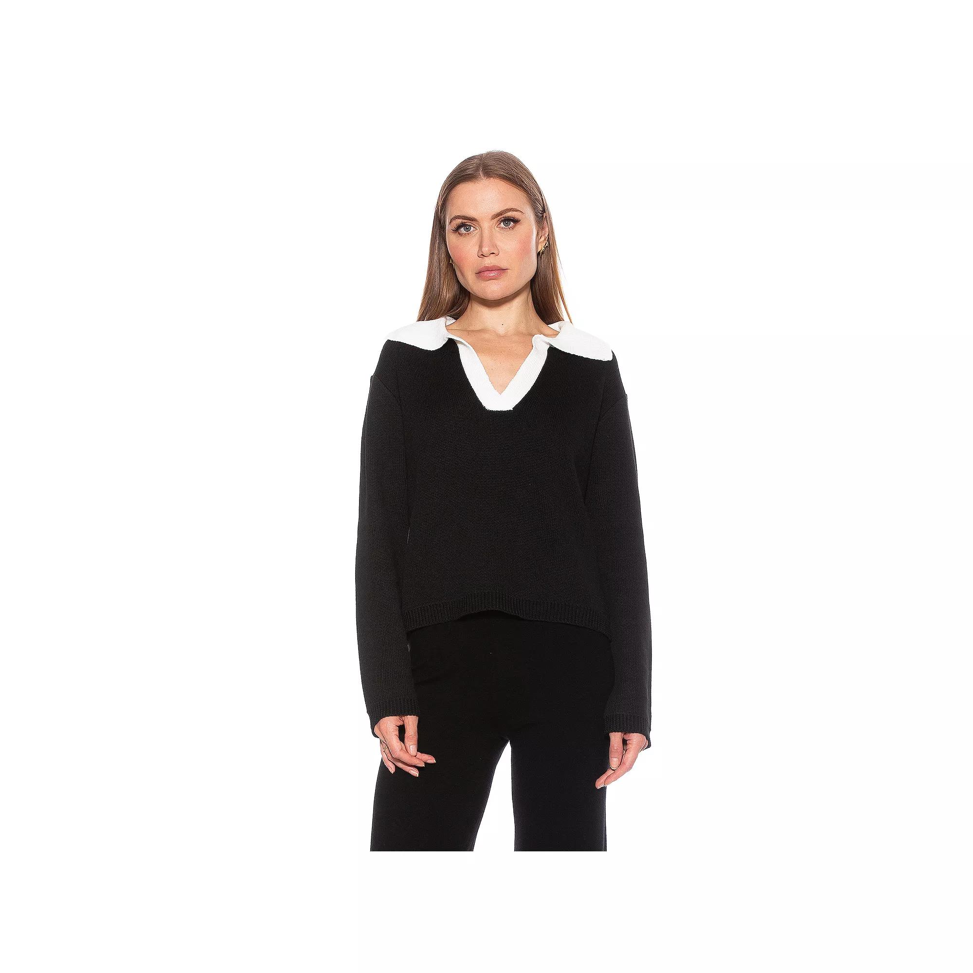 Women's ALEXIA ADMOR Evander Retro Collar Oversized Ruby Shirt, Size: Large, Black Product Image