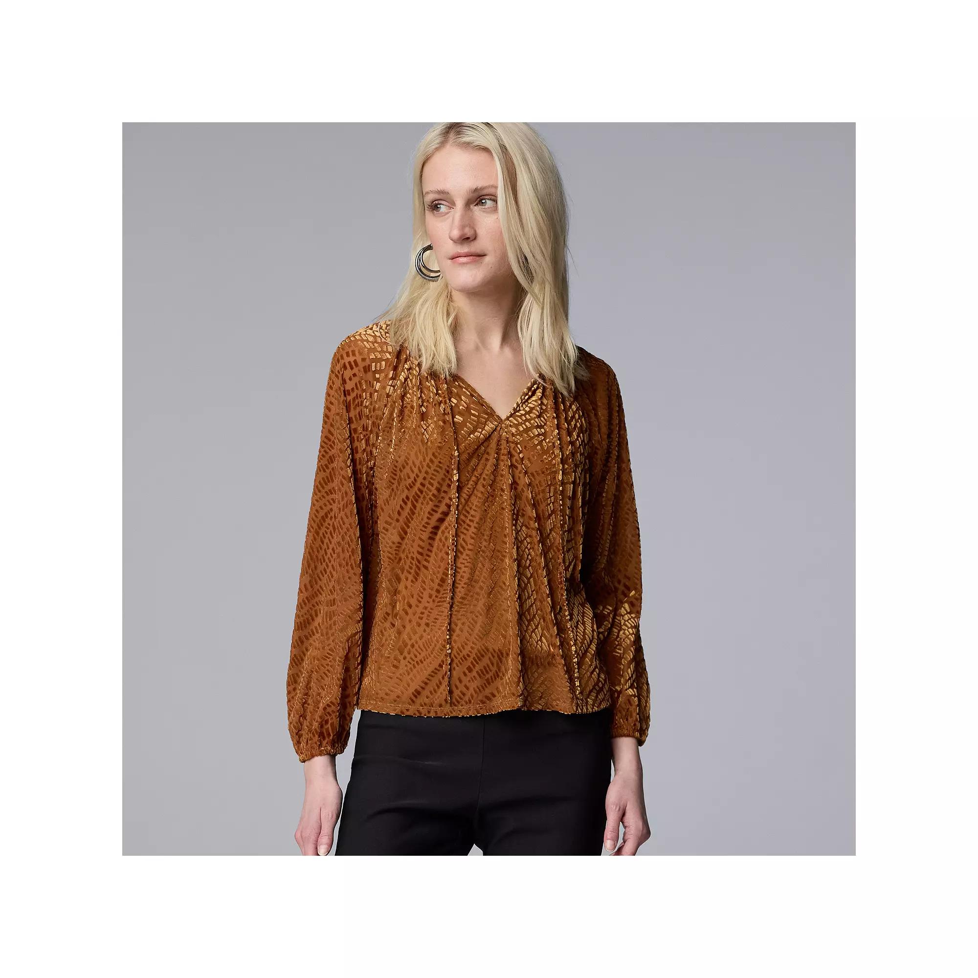 Women's Simply Vera Vera Wang Tie Front Shirred Blouse, Size: XS, Deep Red Product Image