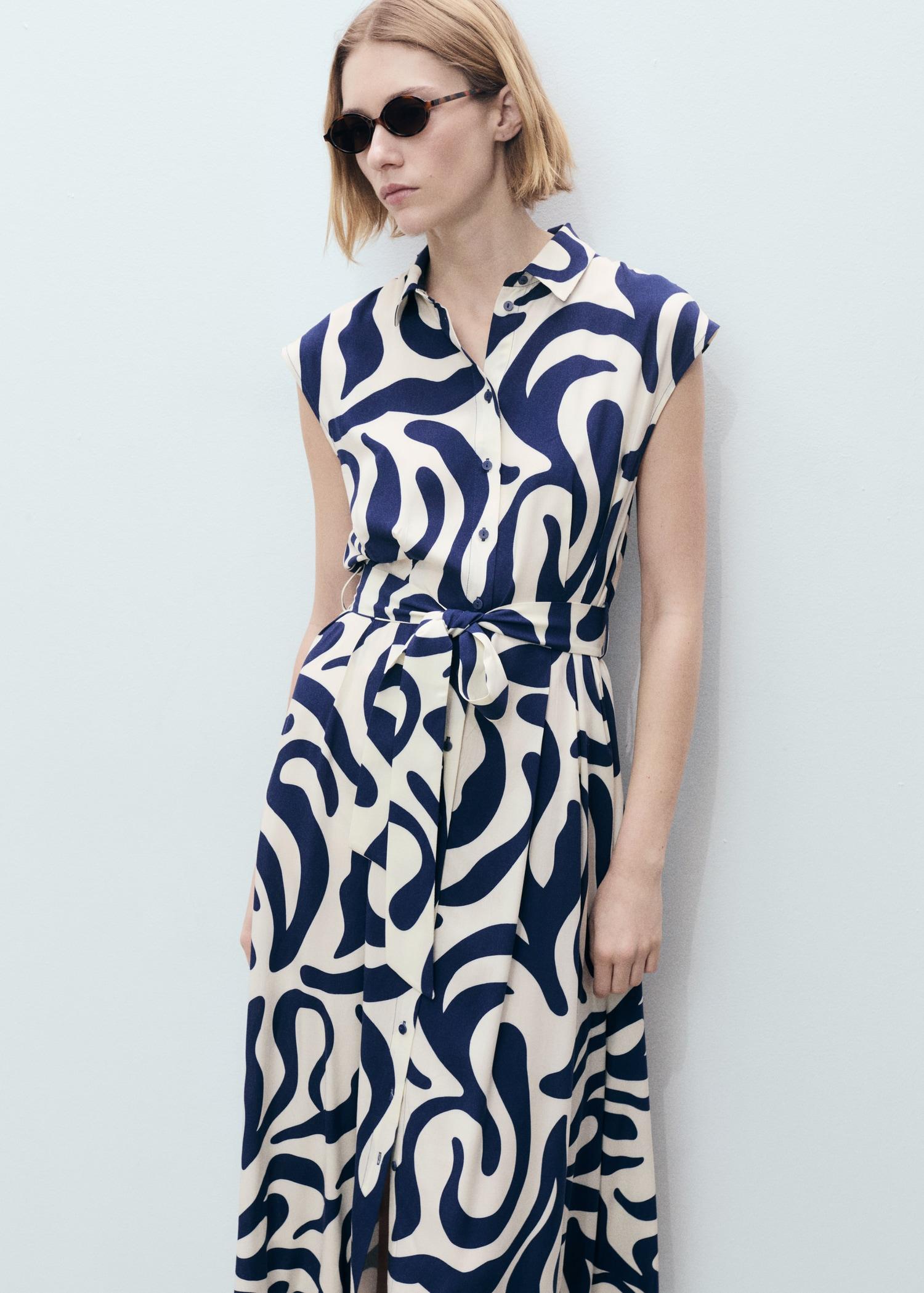 Printed shirt dress with belt - Women | MANGO USA Product Image