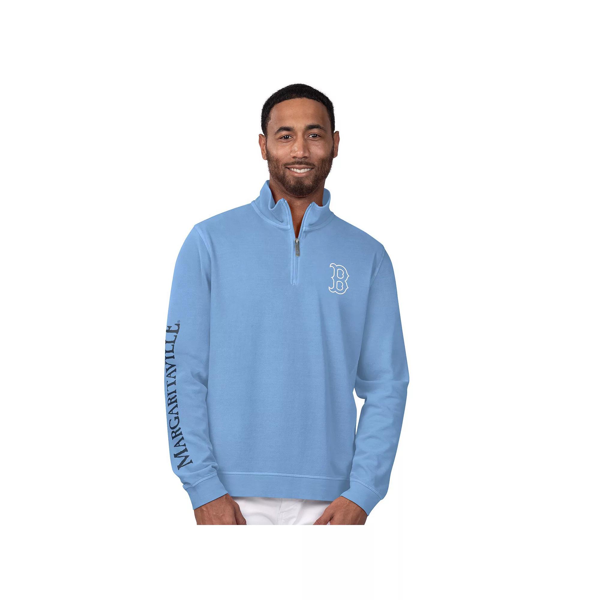 Men's Margaritaville Light Blue Boston Red Sox First Pitch Quarter-Zip Pullover Top,  Product Image