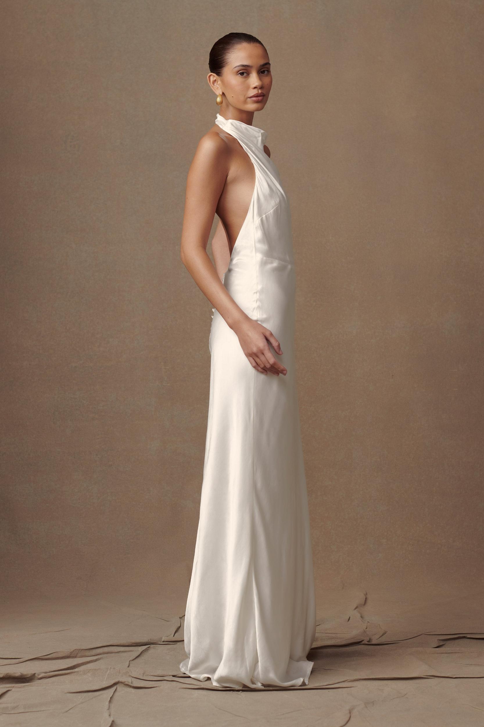 Esther Iridescent Satin Cowl Maxi Dress - Ivory Product Image