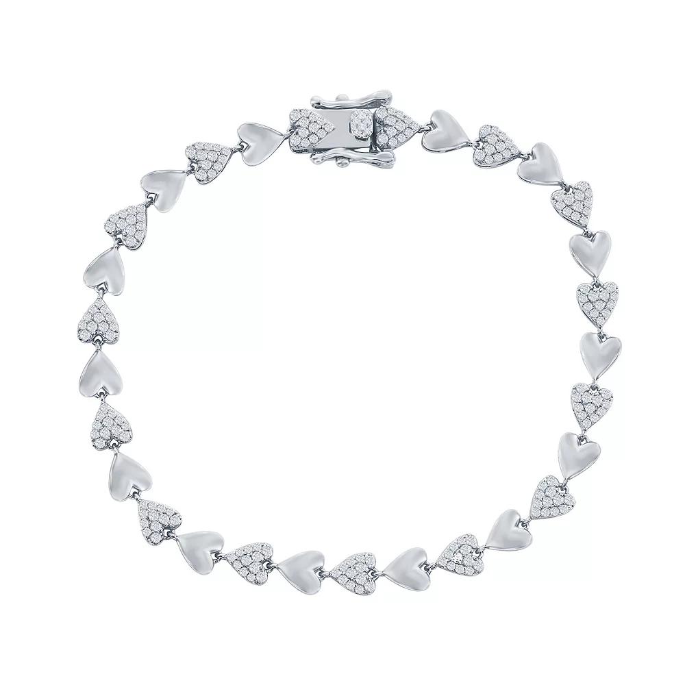 Argento Bella Sterling Silver Cubic Zirconia Heart Bracelet, Women's, Size: 5-9" ADJ Product Image
