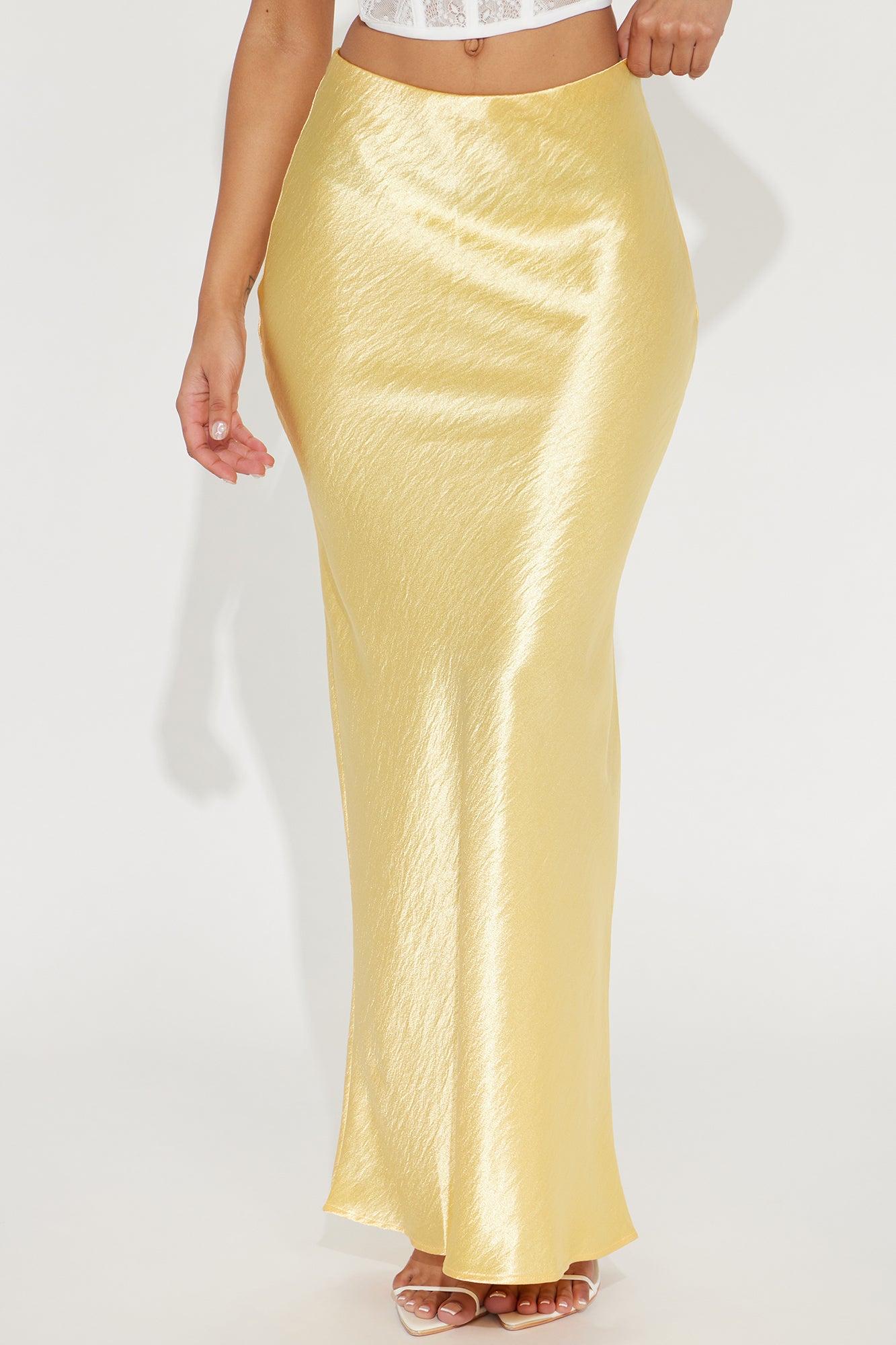 Sweet Love Satin Maxi Skirt - Yellow Product Image