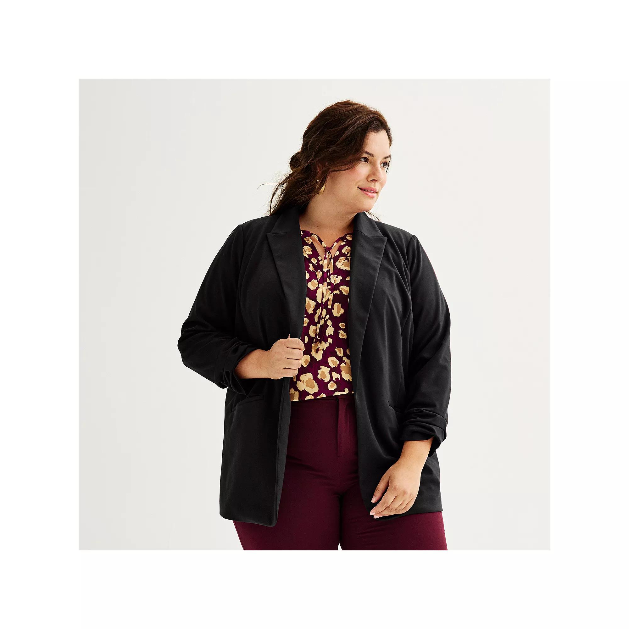 Plus Size Nine West Knit Closureless Blazer, Women's, Size: 3XL, Mineral Black Product Image