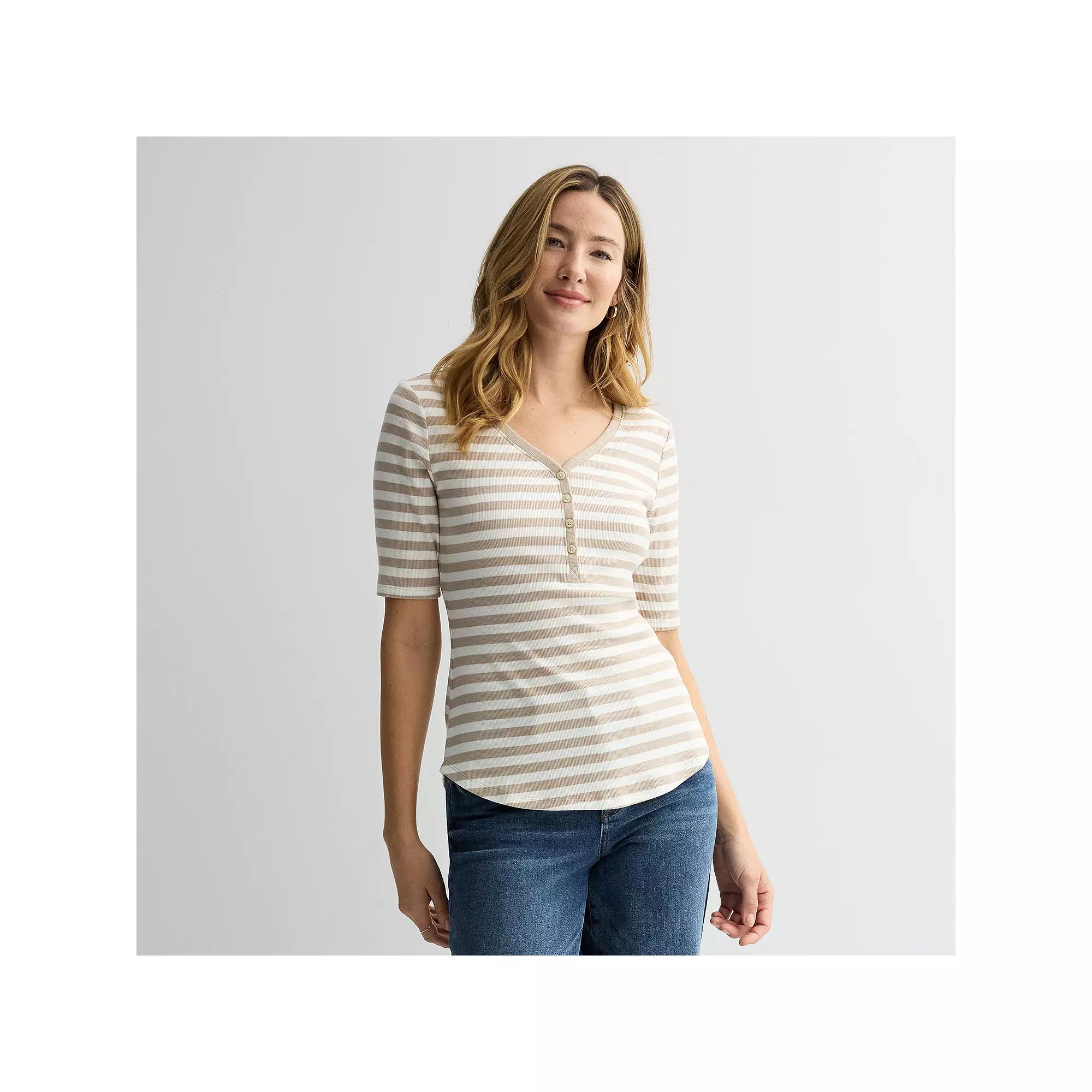 Women's Sonoma Goods For Life® Slim-Fit Henley, Size: 5XL, Ivory Stripe Product Image