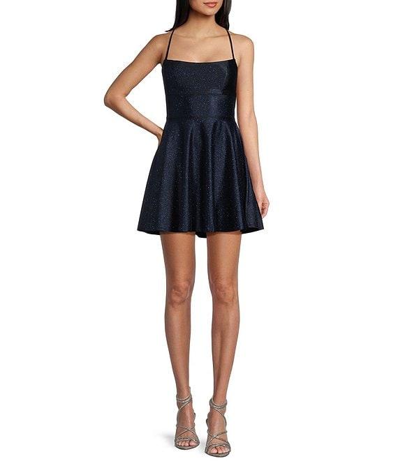 Honey and Rosie Glitter Lace-Up Back Fit & Flare Mini Dress Product Image