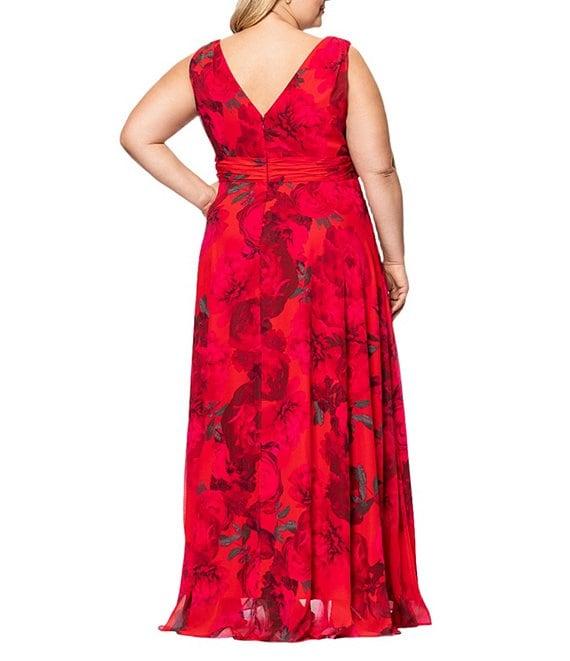 Betsy & Adam Plus Size V Neck Sleeveless A Line Chiffon Gown Product Image