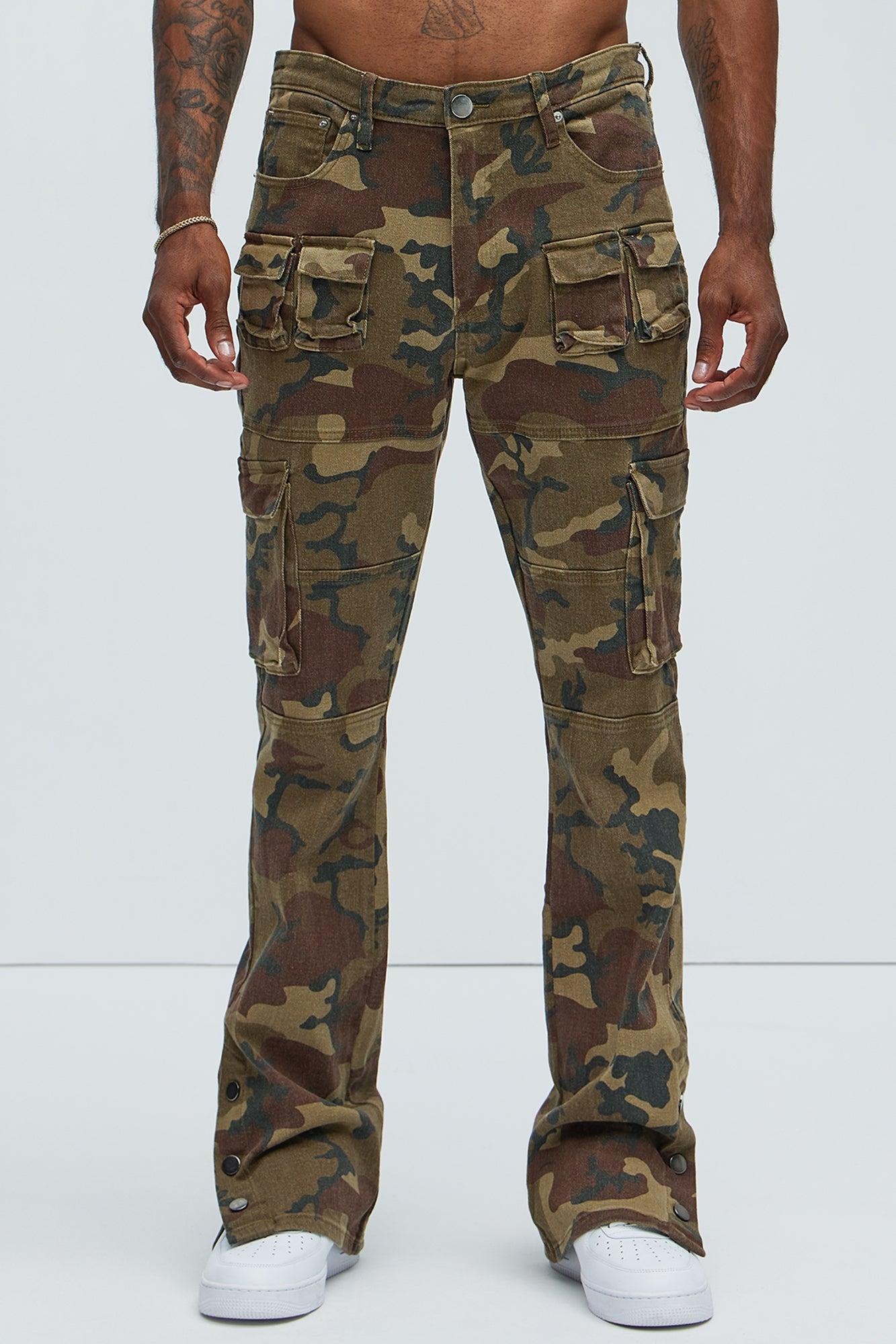 Snap At It Cargo Stacked Skinny Flare Pants - Camouflage Product Image