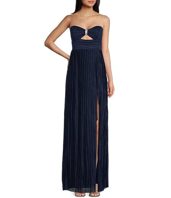 Honey and Rosie Strapless Sweetheart Neckline Sleeveless Pleated Dress Product Image