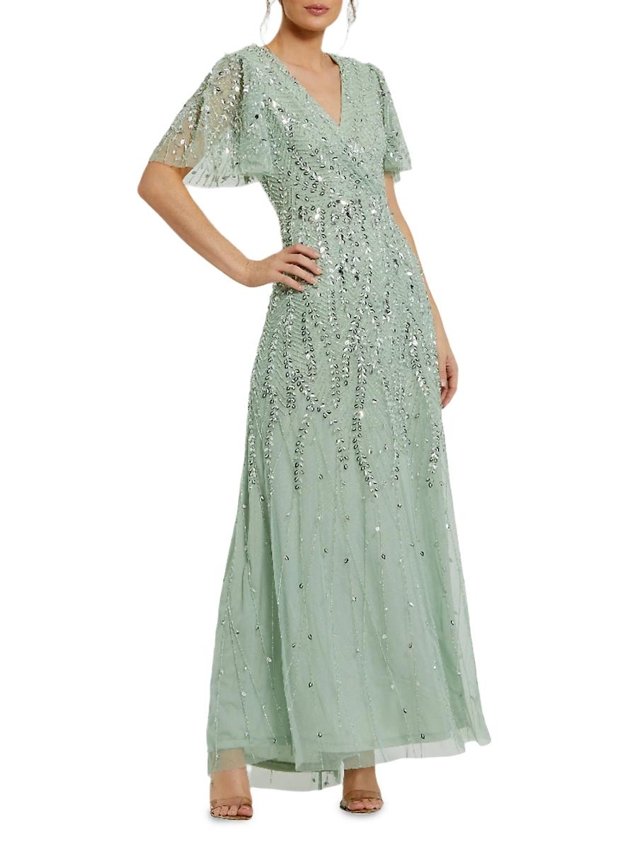 Womens Sequined Beaded Tulle Gown Product Image