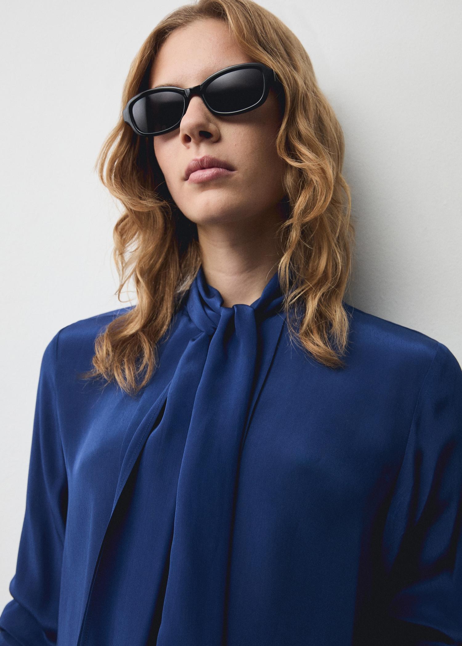 Satin shirt with bow - Women | MANGO USA Product Image