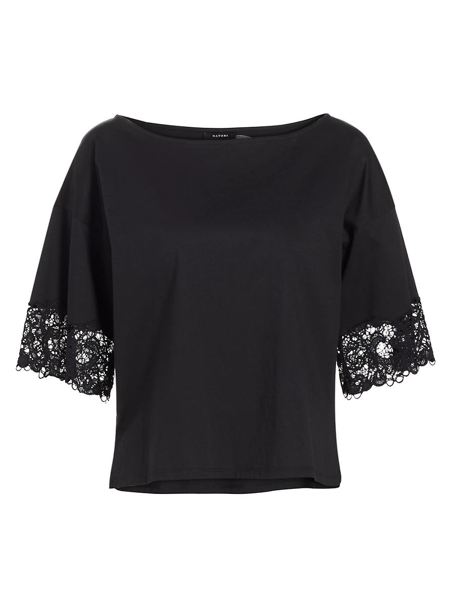 Womens Bliss Harmony Lace-Trimmed Cotton Blouse Product Image