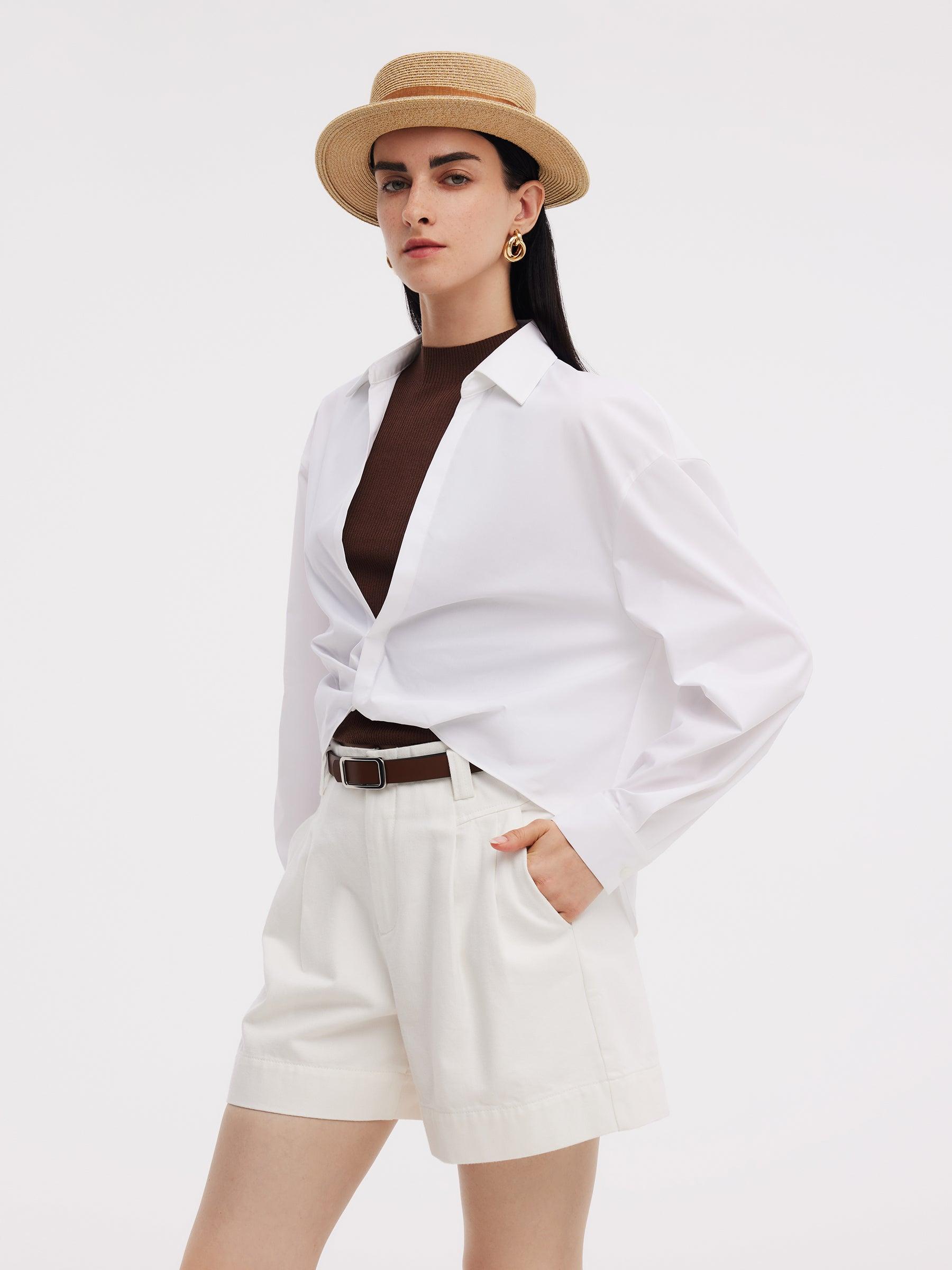 Twist Front Shirt And Mock Neck Knit Tank Two-Piece Set Product Image