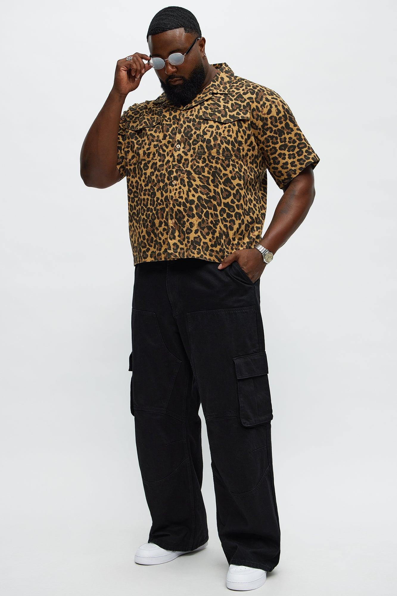 Cuban Collar Cheetah Print Button UpShirt - Tan/Multi Product Image