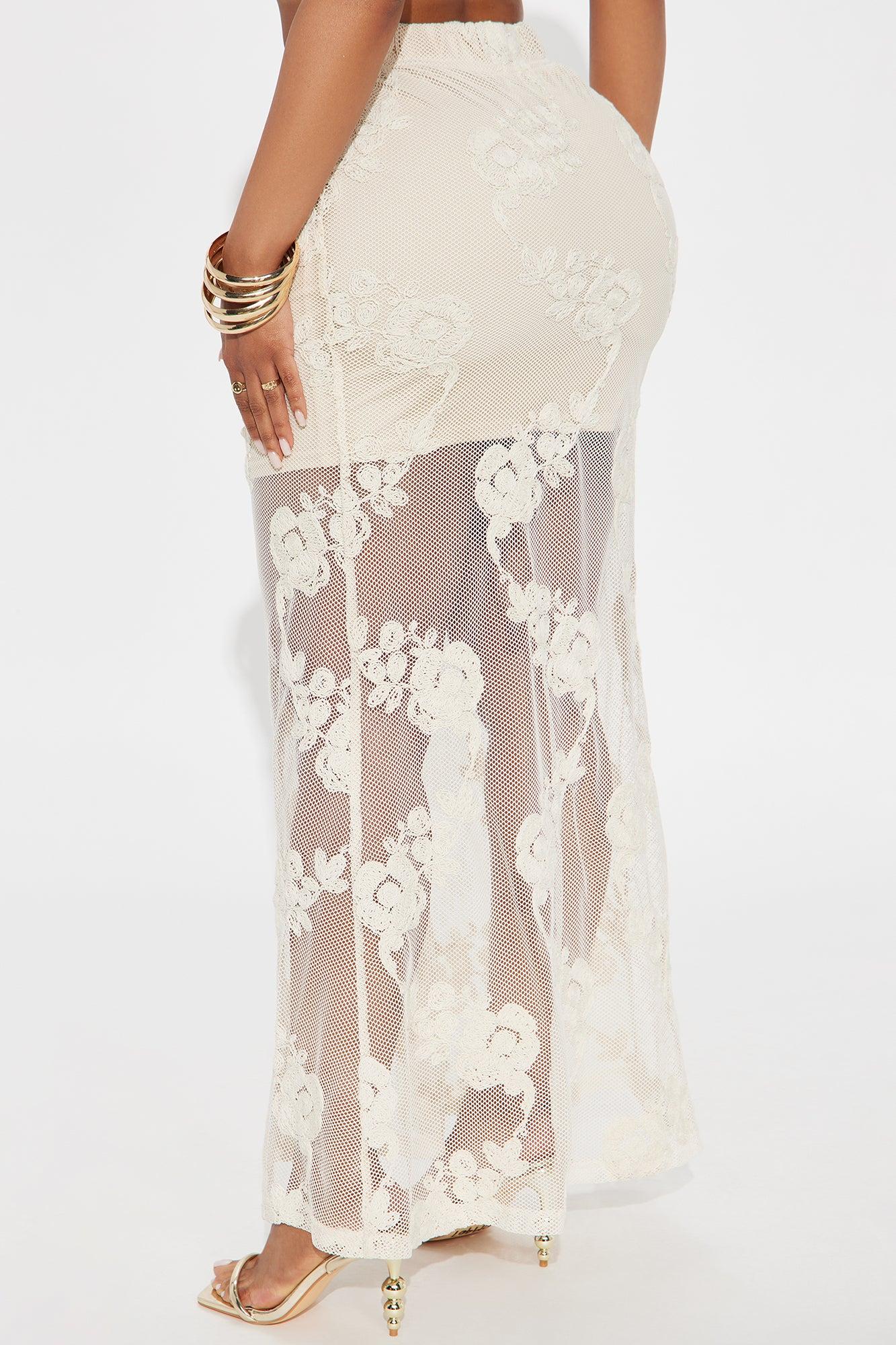 Vacation Vibes Embroidered Crochet Maxi Skirt - Natural Female Product Image