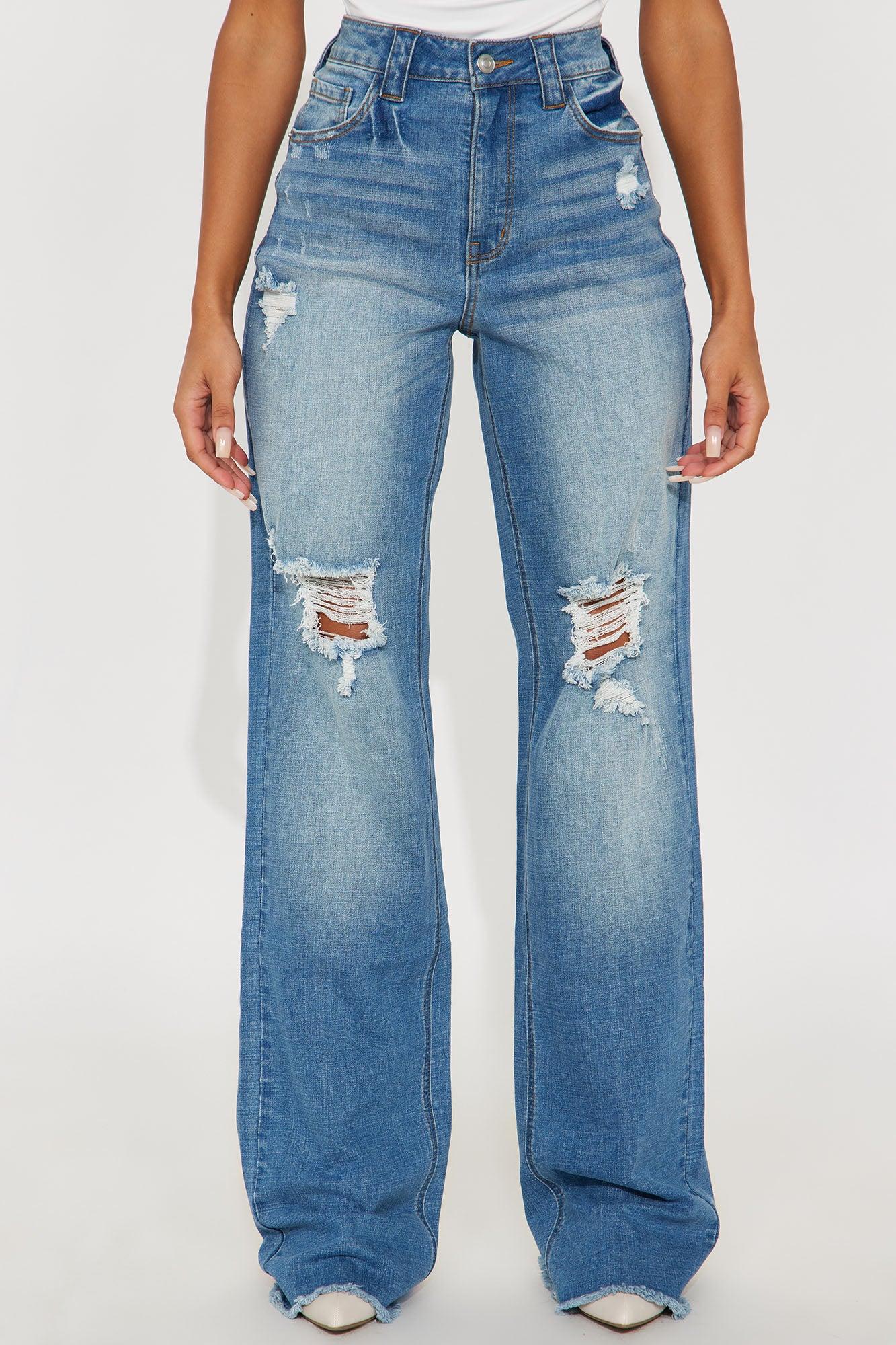 Tall Coldwater Canyon Stretch Ripped Wide Leg Jeans - Medium Wash Female Product Image