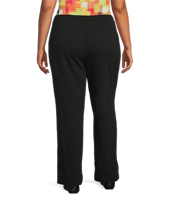 Multiples Plus Size Solid Stripe Jacquard Straight Leg Pull-On Pants Product Image