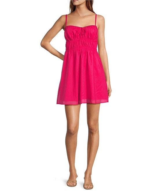 Steve Madden Heather Square Neck Smocked Sleeveless Mini Babydoll Dress Product Image