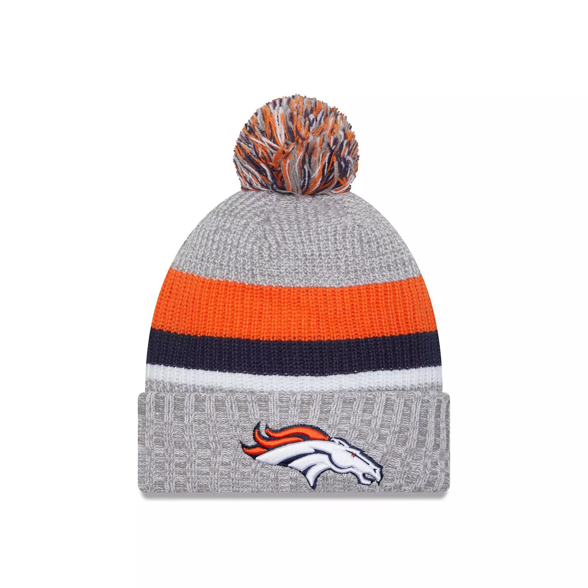 Men's New Era Heather Gray Denver Broncos Cuffed Knit Hat with Pom, Grey Product Image