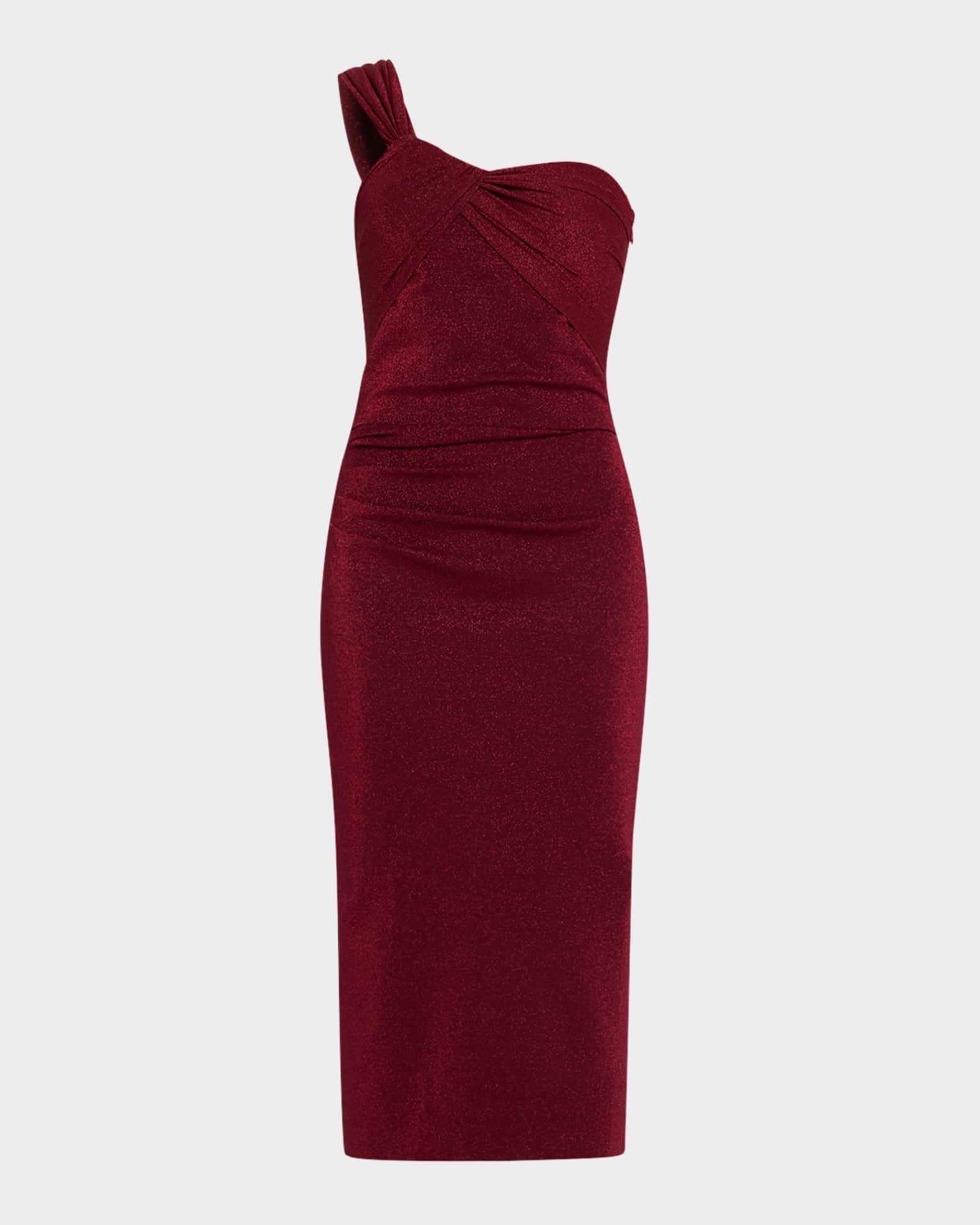 One-Shoulder Shimmer Bodycon Midi Dress Product Image