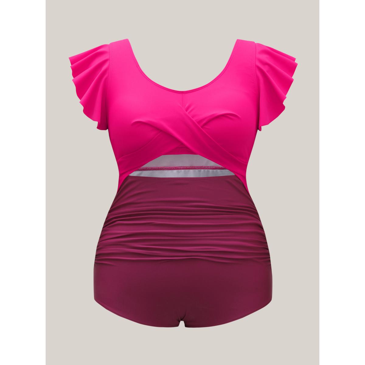 Plus Size Twist Shrink Pleats One-Piece Swimsuit Women's Swimwear Rosered Resort Gathered Curve Bathing Suits High stretch One Pieces BloomChic 28/5X Product Image