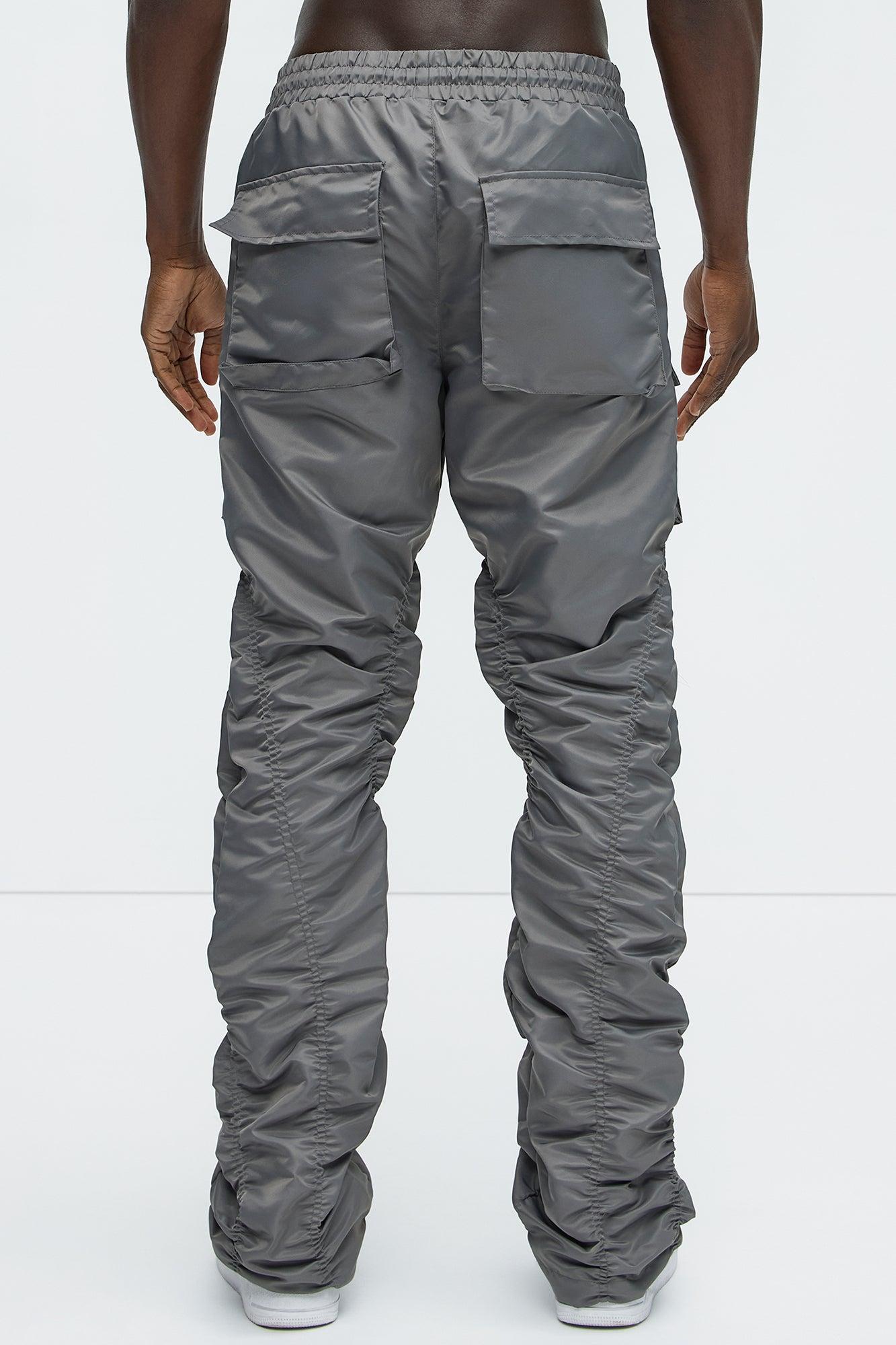 Scrunched Flared Nylon Cargo Pants - Charcoal Product Image