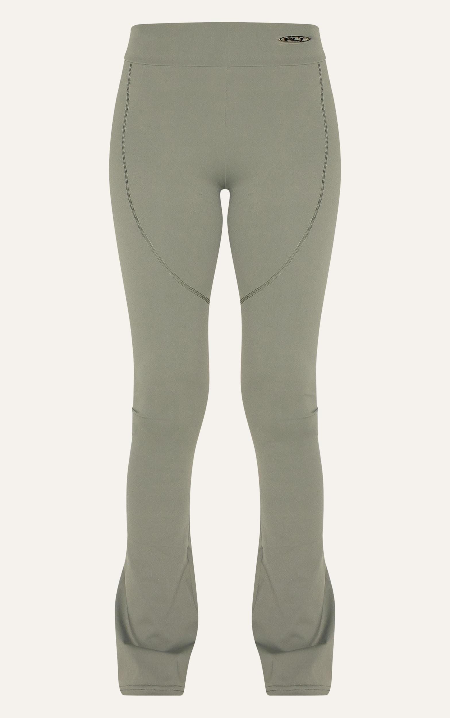 Olive Sport Metal Badge Sculpt High Waist Flare Pants Product Image