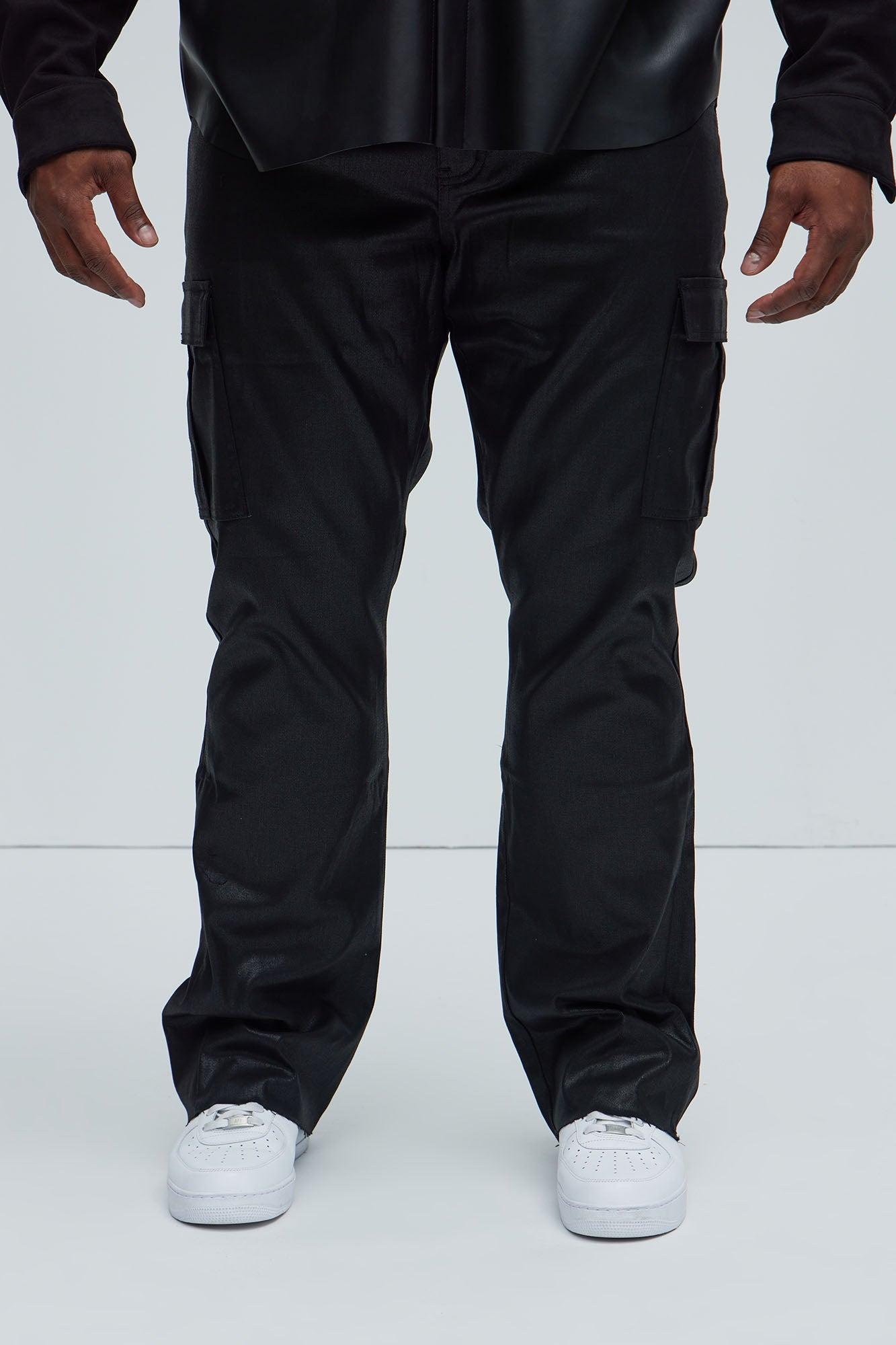 Better Be Cargo Waxed Skinny Flared Pants - Black Product Image