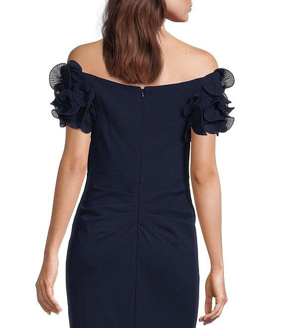 Xscape Rosette Off-the-Shoulder Short Sleeve Ruffle Ruched Waist Gown Product Image