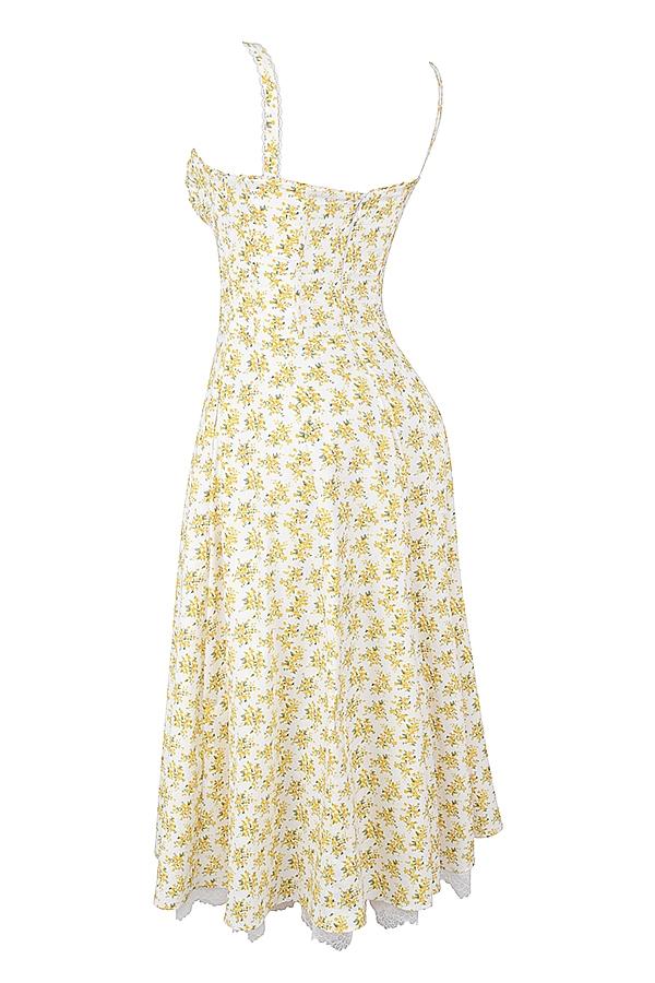 Saira  soft blue vintage floral print cotton midi sundress Product Image