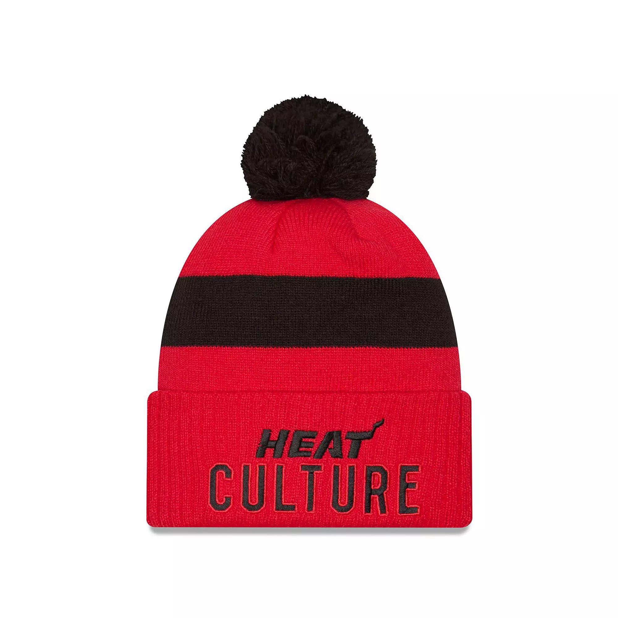 Men's New Era  Red Miami Heat 2024/25 City Edition Cuffed Knit Hat with Pom Product Image